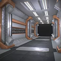 Futuristic Corridor Design With Metallic Structures Bright Ceiling Lights And Industrial Pipes