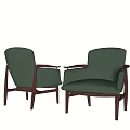 Green Upholstered Single Sofa with Wooden Arms Legs and Modern Design