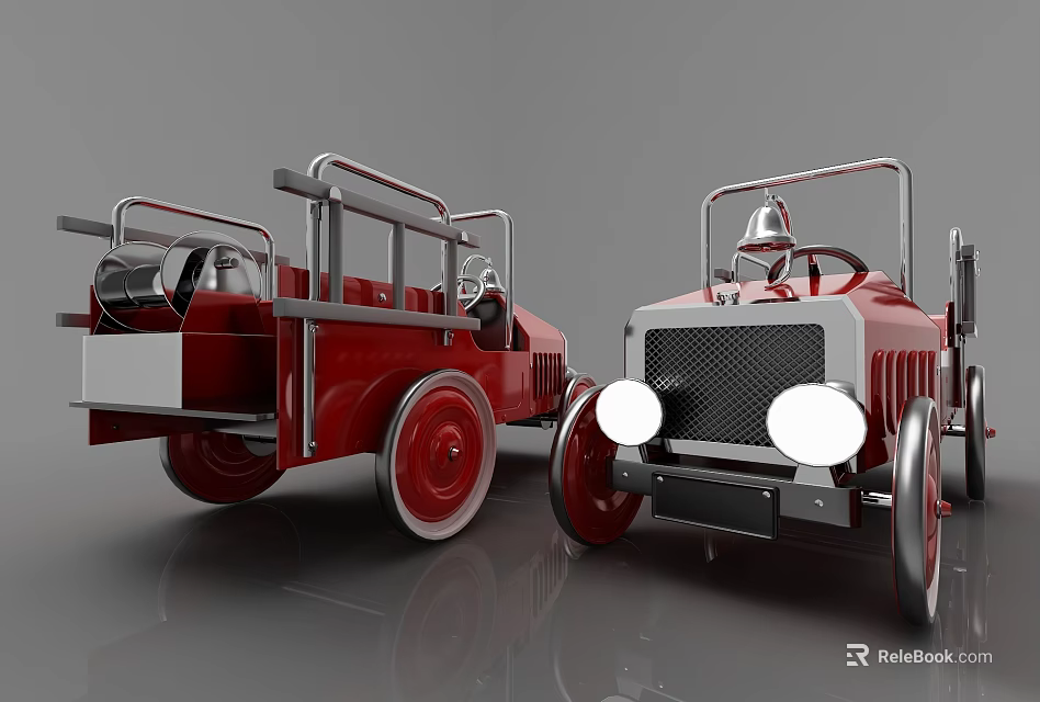 Red Vintage Fire Truck Toy Cars With Classic Design And Bell Details 3d model 