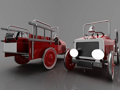 Red Vintage Fire Truck Toy Cars With Classic Design And Bell Details 3d model