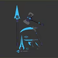 Futuristic Sci Fi Weapon Set With Glowing Blue Spear Hammer Sickle And Dagger