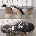 Modern Coffee Table With Black Marble Top And Gold Striped Metal Base For Living Room