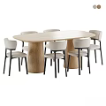 Modern Wooden Dining Table Set With Six Minimalist Chairs Light Seats And Black Legs