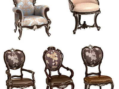 Classic Design Armchairs With Decorative Patterns And Carved Wooden Frames 3d model