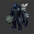 Giant Muscular Black Creature With White Crystal Spikes Holding Ice Rock