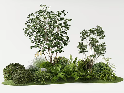 Lush Living Plant Wall With Mixed Greenery Shrubs Ferns And Natural Stones 3d model