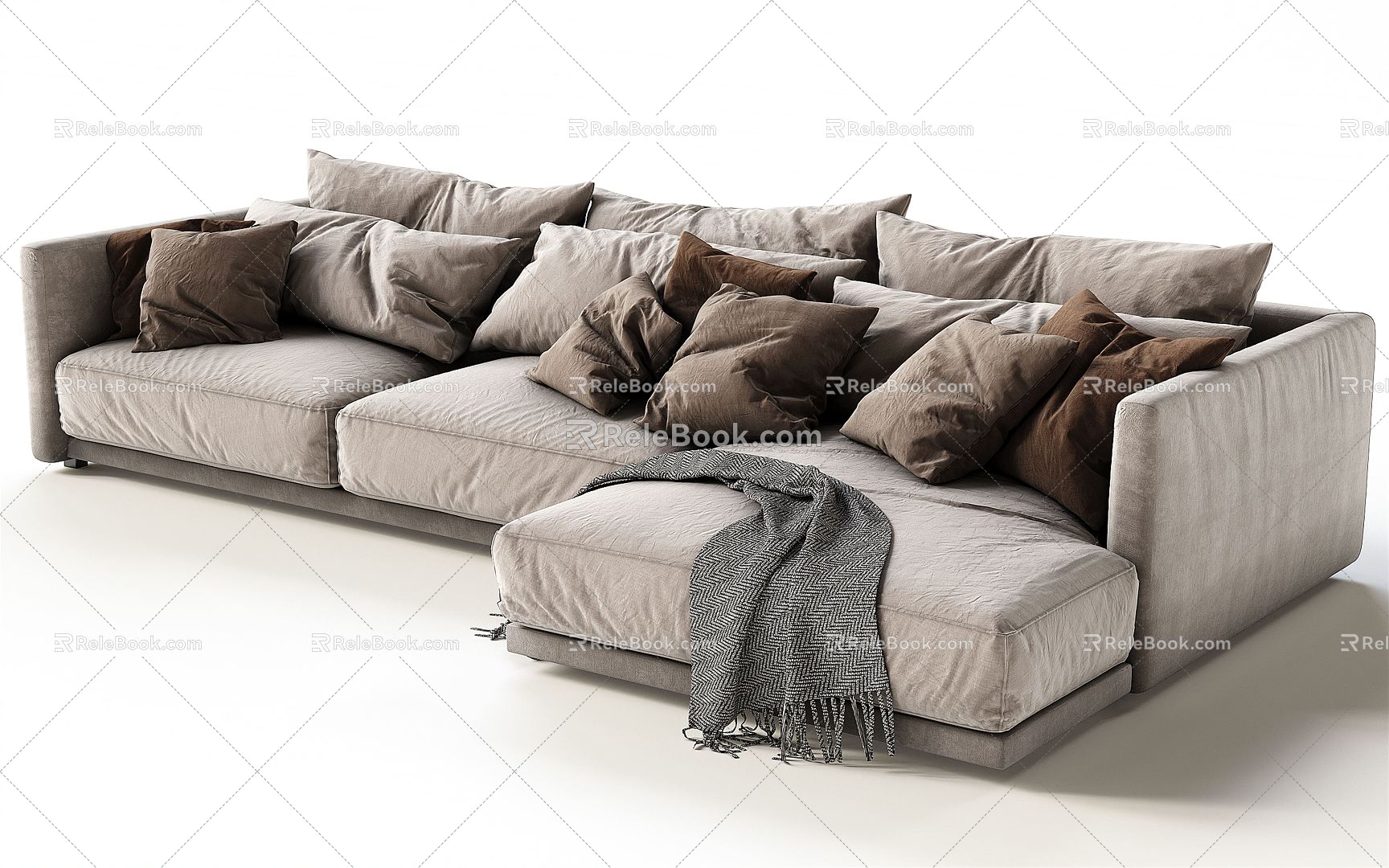 Modern corner sofa fabric multi-person sofa 3d model