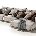 Modern Light Gray Multi Seater Sofa with Plush Pillows and Cozy Throw Blanket 3d model