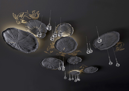 New Chinese Chandelier Lotus Leaf Fish Chandelier 3d model