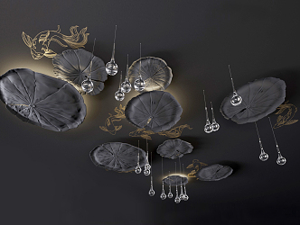 New Chinese Chandelier Lotus Leaf Fish Chandelier 3d model