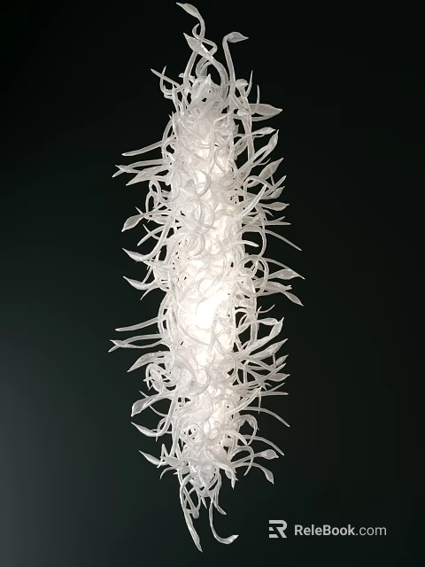 Modern Elegant White Intertwined Leaves Chandelier With Glowing Central Light Source 3d model 