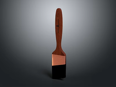 Household Cleaning Brush With Wooden Handle Copper Ferrule And Black Bristle Head 3d model