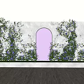 Vines with Purple Flowers Climbing White Walls with Pink Arched Doors and Wooden Flooring