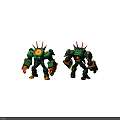 Green Robot And Mechanical Creature Design With Orange Spikes Round Core Two Models