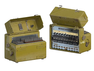 Vintage Industrial Equipment With Green Metal Cases Open Lid And Control Panels 3d model