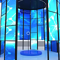China Hangzhou Modern Exhibition Booth with Blue Theme Large Screen and Glass Doors
