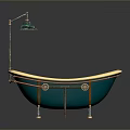 Elegant Teal Bathtub With Gold Accents And Classic Shower Fixture
