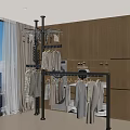 Modern Freestanding Clothes Rack With Hanging Clothes In Wardrobe And Laundry Area