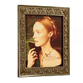 Portrait Painting of Elegant Female in Ornate Gold Frame with Updo Hairstyle and Pearl River