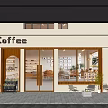 Coffee Shop Exterior With Glass Doors Windows Interior Tables Chairs Green Plants And Outdoor Seating