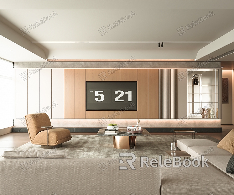 TV background wall TV background wall living room TV sofa coffee table combination ornaments model