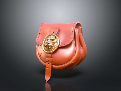Elegant Brown Leather Small Bag With Golden Decorative Buckle Design 3d model