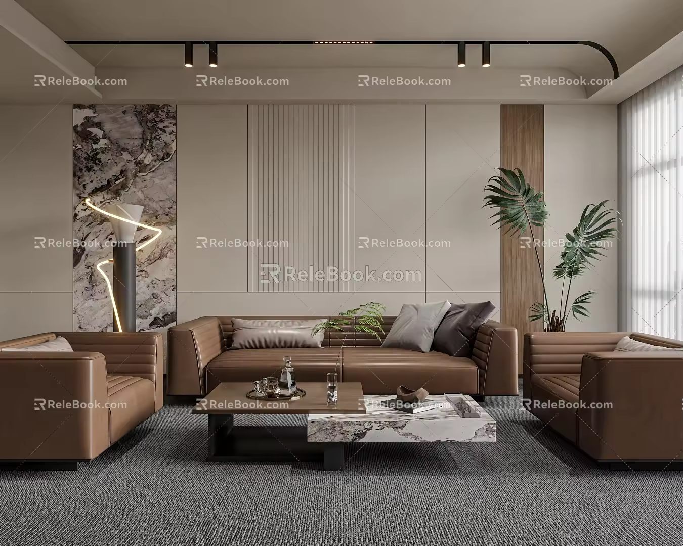 Modern Reception Room Office Sofa Coffee Table Combination Leather Sofa Single Person Sofa Business Sofa Negotiation Area 3d model