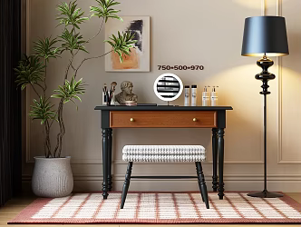 American Dressing Table French Middle Dressing Table Modern French Dressing Table French Retro Dressing Table Floor Lamp Plant Decorative Painting Dressing Stool American Stool 3d model