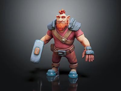 Fantasy Dwarf Character With Red Hair Orange Beard Red Tunic Gray Armor And Blue Boots 3d model