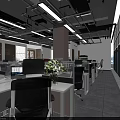 Modern Office Interior Design With Open Workstations Large Windows And Green Plants 3d model