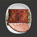 Tender Roasted Pig Meat Sliced On White Plate With Fresh Herbs