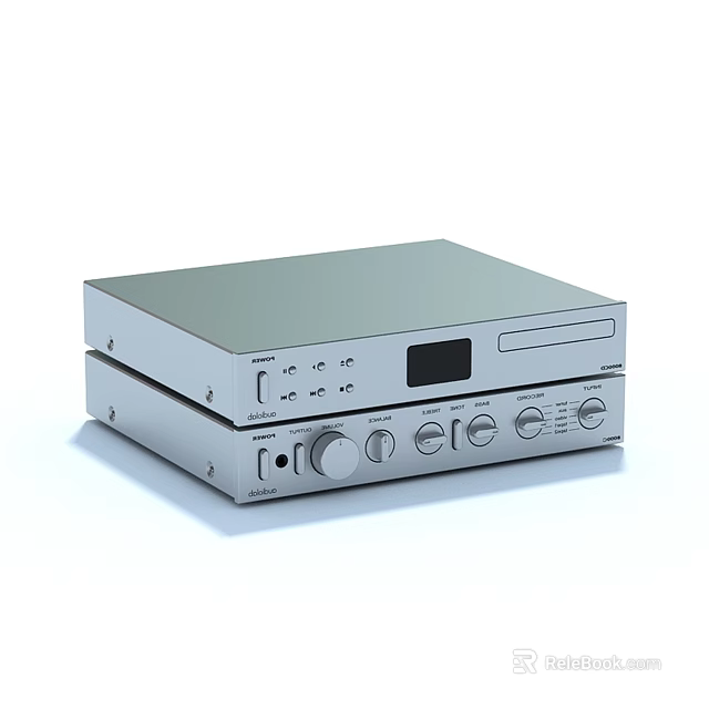 Silver Headphone Audio System Featuring Control Panel Knobs Buttons And Display Screen 3d model 
