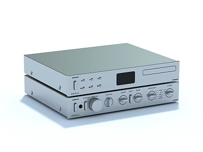 Silver Headphone Audio System Featuring Control Panel Knobs Buttons And Display Screen 3d model