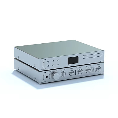 Silver Headphone Audio System Featuring Control Panel Knobs Buttons And Display Screen 3d model