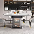 Elegant Round Dining Table Set with Light Gray Chairs Black Gold Legs and Storage Base