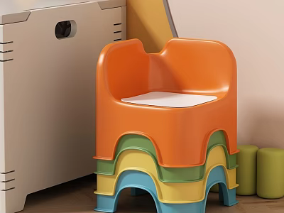 Colorful Stackable Kids Chair with Orange Green Yellow Blue Plastic Design for Playroom 3d model