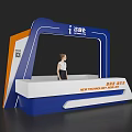 Modern Reception Desk With Blue White Orange Design And New Technology Signage
