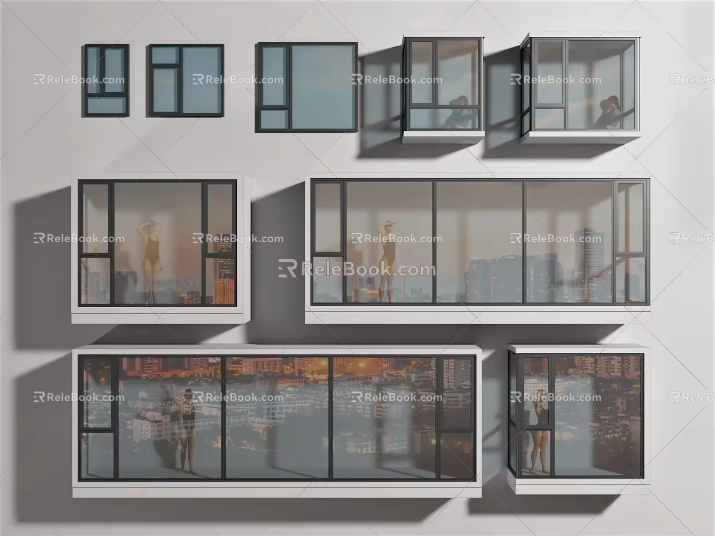modern floor-to-ceiling window balcony floor-to-ceiling window bay window flat window combination 3d model
