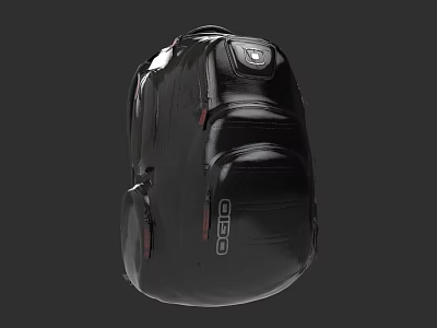 Durable Stylish Black Shiny Backpack With OGIO Logo And Red Zippers 3d model
