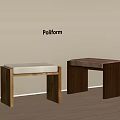 Poliform Wooden Stools With Upholstered Seats Against Beige Wall And Wooden Floor