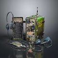 Vintage Electronic Appliances Old Green Communication Equipment With Knobs Buttons Headphones Microphone And Cables