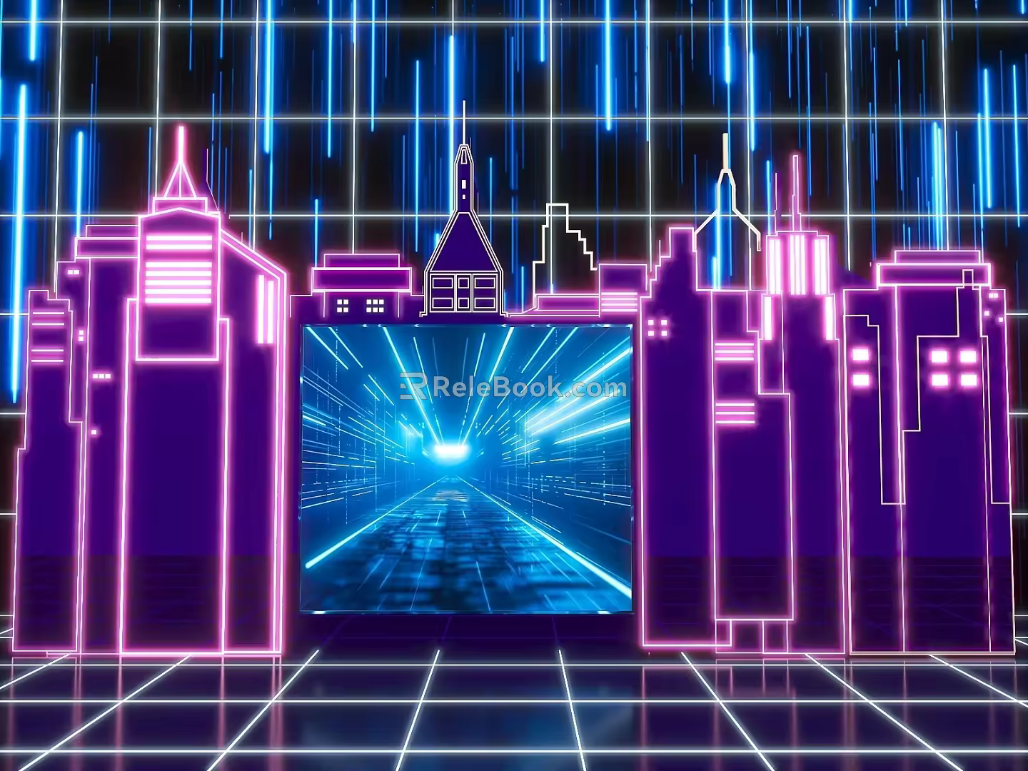 The Future of Science and Technology Cyberpunk Style City Architecture Silhouette Building Facade Meichen Photo Card Area 3d model