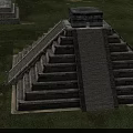 Cartoon Scene Featuring Ancient Pyramid With Stone Steps And Green Grass Field