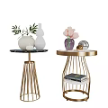 Stylish Modern Side Tables with Gold Metal Frames Black Tops and Decorative Elements 3d model