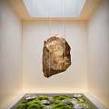 Minimalist Interior Landscape With Suspended Natural Stone Light Colored Walls And Soft Lighting