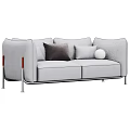 Modern Two Seater Sofa With Grey Fabric Metal Legs And Decorative Pillows