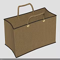 Brown Woven Handle Cloth Tote Bag With Black Trim And Metal Fasteners