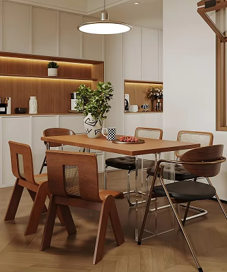 Middle Ancient Home Restaurant Dining Table and Chair Combination 3d model