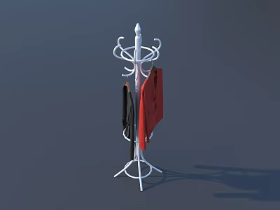 White Metal Coat Rack With Multiple Hooks Hanging Red And Black Coats 3d model