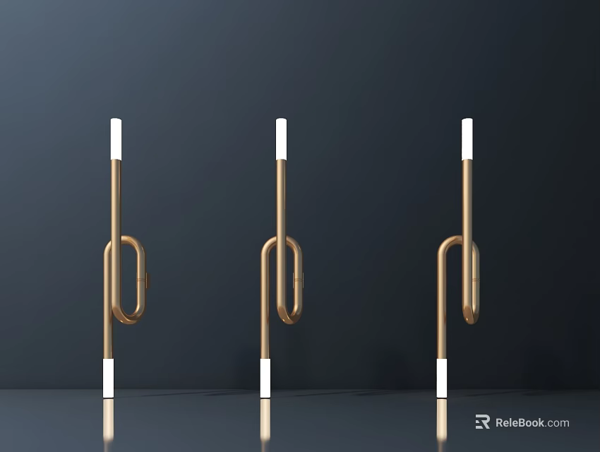Modern Design Golden Frame Wall Lamps With White Light Tubes On Dark Background 3d model 
